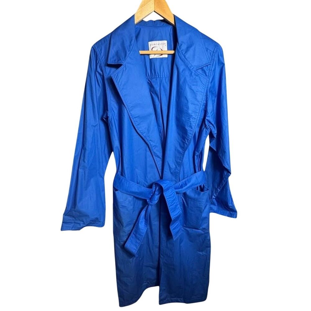 Vtg Doncaster Blue Trench Coat Belted Lightweight Long Jacket Women’s Small S/M